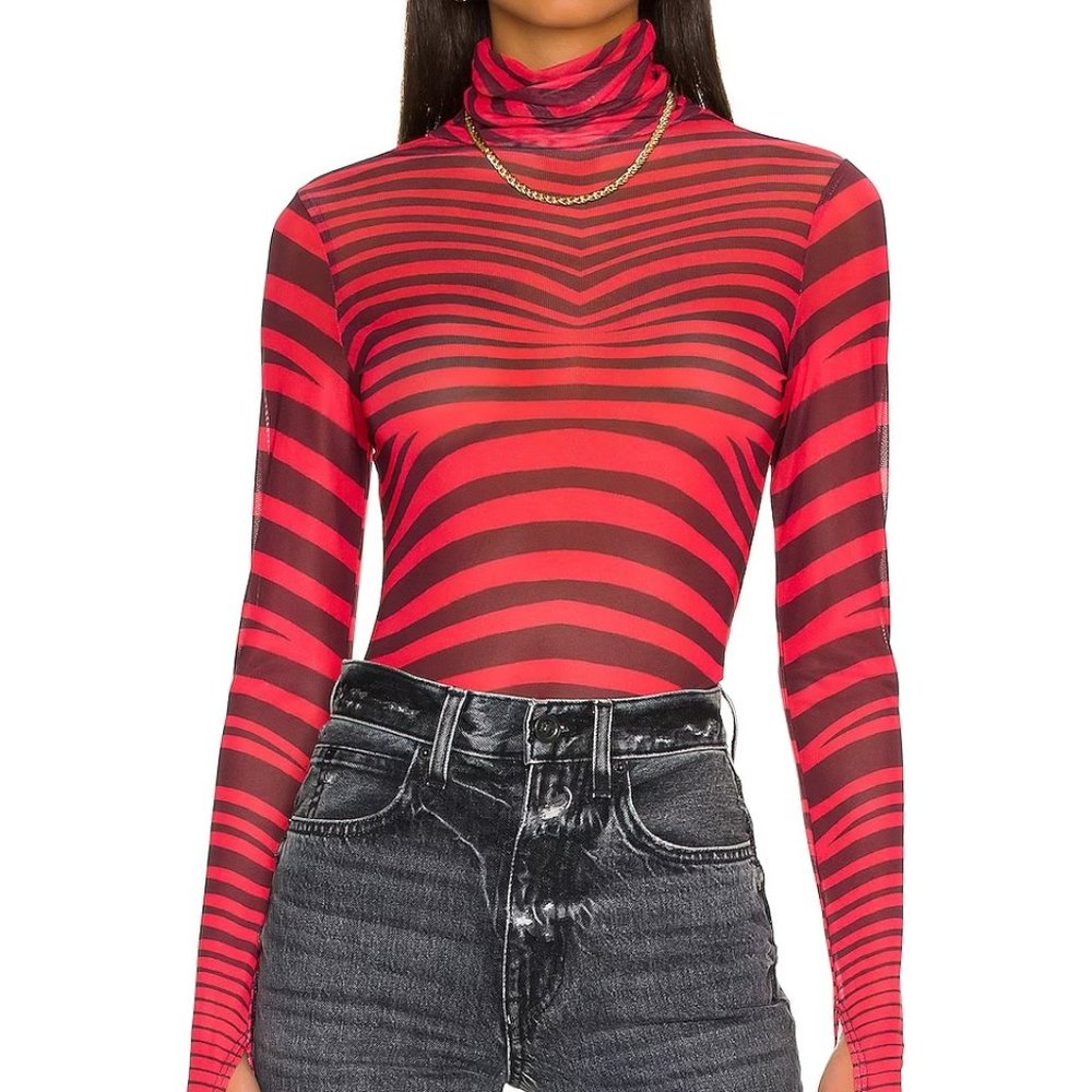 AFRM Zadie Semisheer Turtleneck - Rouge Wave - Size M